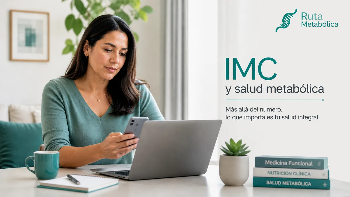 Persona mexicana revisando información de salud metabólica en casa